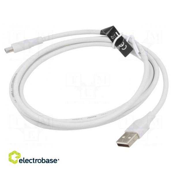 Cable | USB 2.0 | USB A plug,USB C plug | nickel plated | 1.5m | white