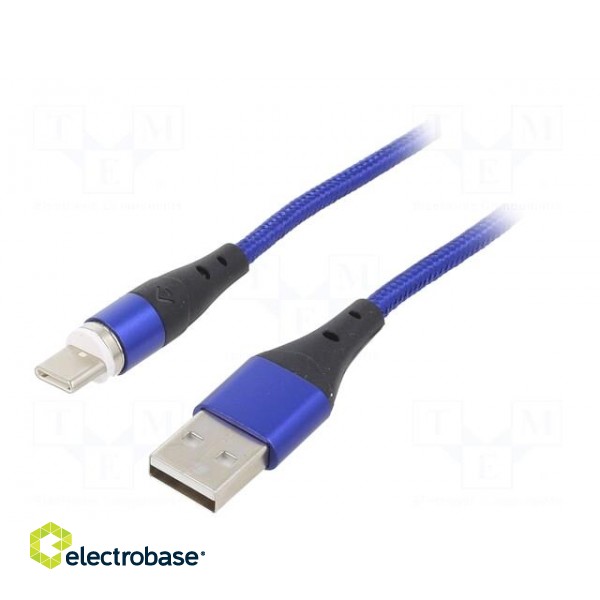 Cable | USB 2.0 | USB A plug,USB C plug | nickel plated | 1m | blue