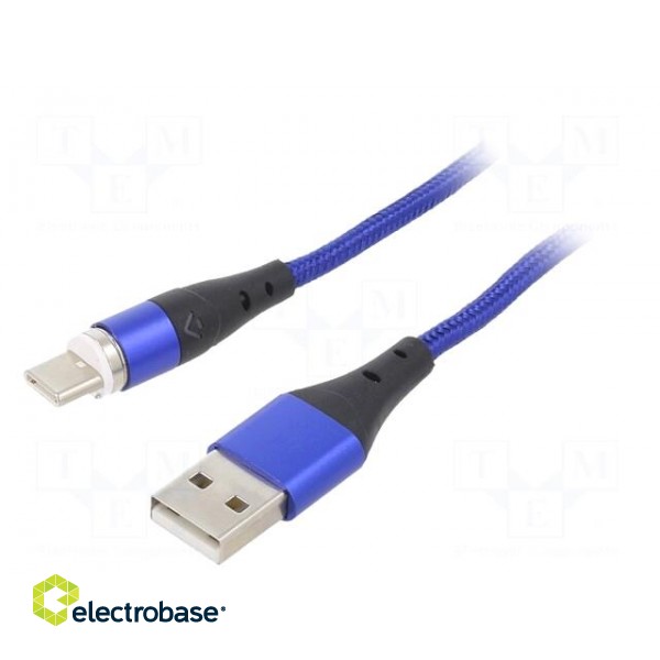 Cable | USB 2.0 | USB A plug,USB C plug | nickel plated | 2m | blue