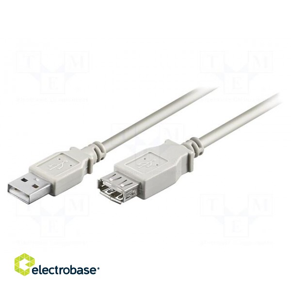 Cable | USB 2.0 | USB A socket,USB A plug | 3m | grey | Core: Cu