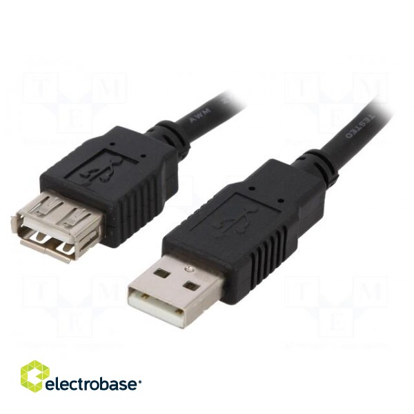 Cable | USB 2.0 | USB A socket,USB A plug | 3m | black | Core: CCA