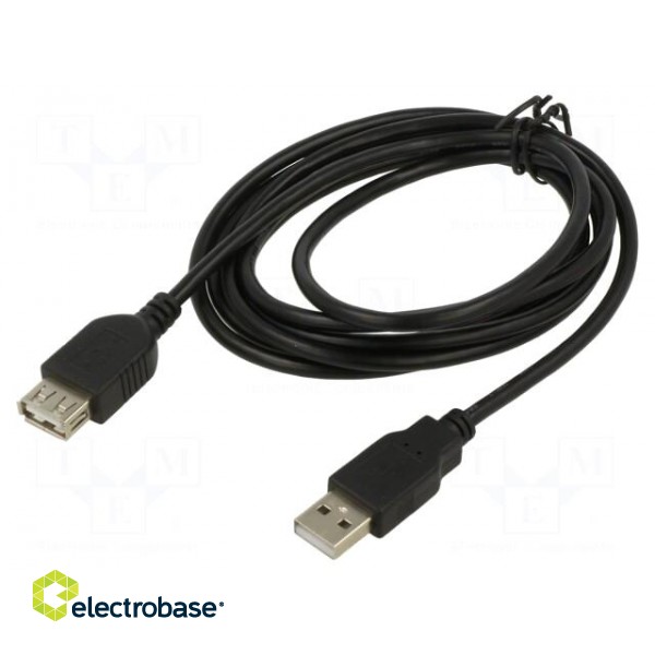 Cable | USB 2.0 | USB A socket,USB A plug | 3m | black | Core: Cu | 28AWG