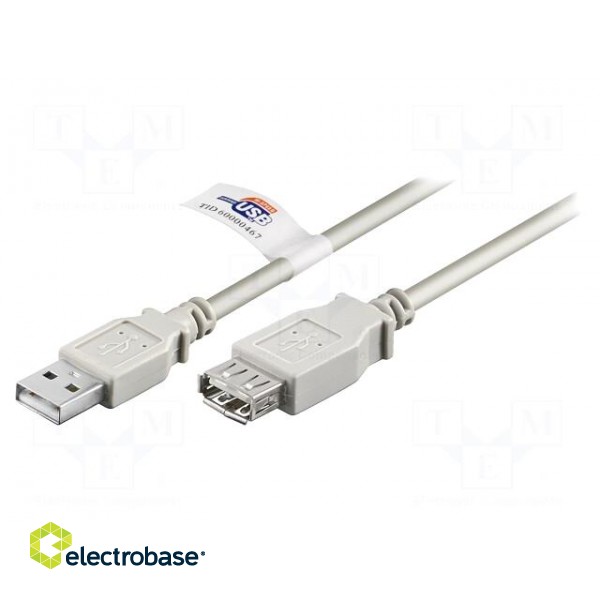Cable | USB 2.0 | USB A socket,USB A plug | 3m | grey | 480Mbps