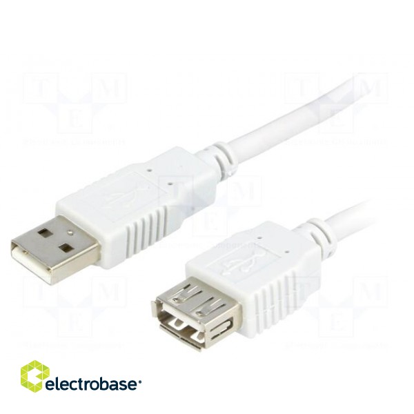 Cable | USB 2.0 | USB A socket,USB A plug | 2m | light grey