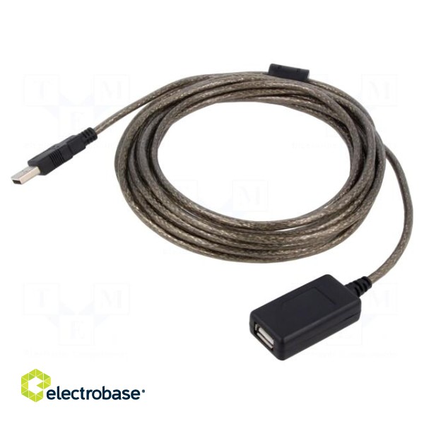 Cable | USB 2.0 | USB A socket,USB A plug | 5m | black | 26AWG,28AWG
