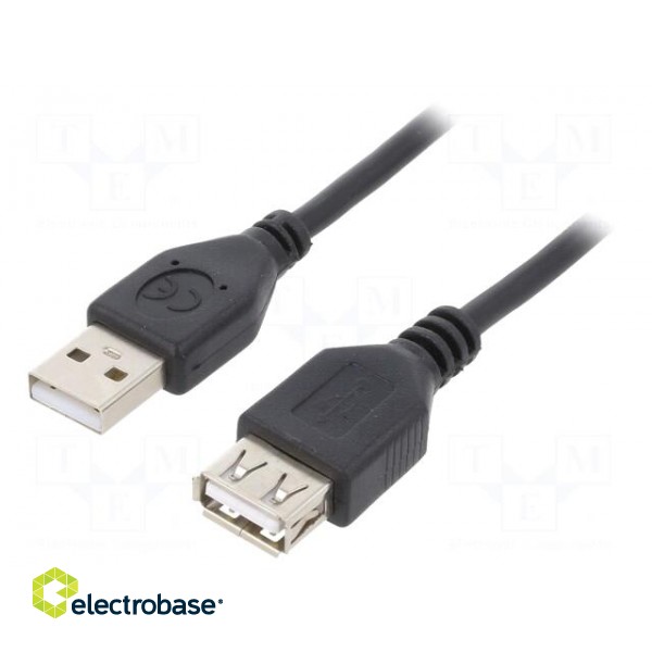 Cable | USB 2.0 | USB A socket,USB A plug | gold-plated | 1.8m | black