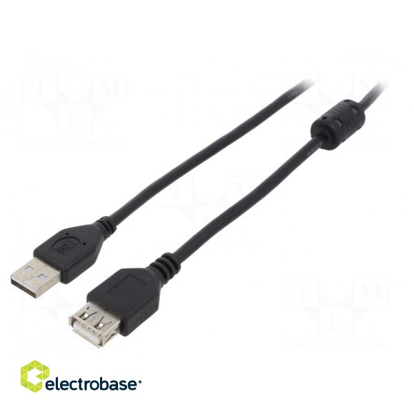 Cable | USB 2.0 | USB A socket,USB A plug | gold-plated | 1.8m | black