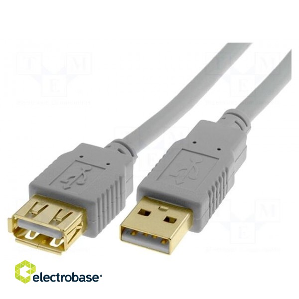 Cable | USB 2.0 | USB A socket,USB A plug | gold-plated | 1.8m | grey