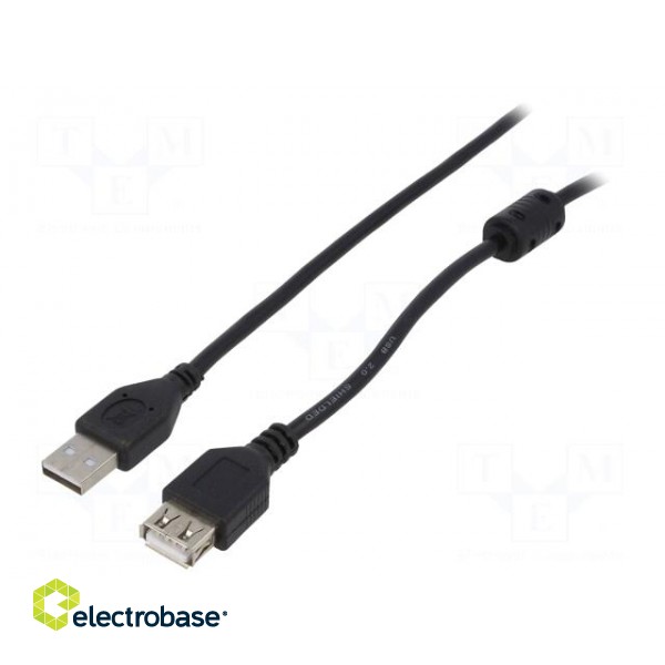 Cable | USB 2.0 | USB A socket,USB A plug | gold-plated | 3m | black