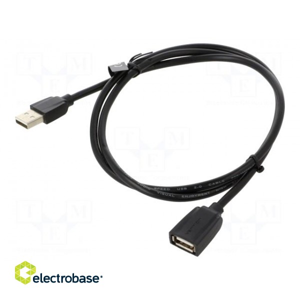 Cable | USB 2.0 | USB A socket,USB A plug | nickel plated | 1m | black