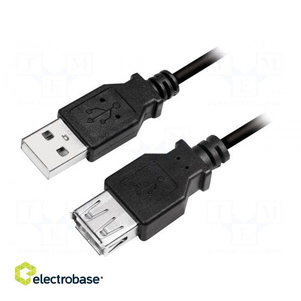 Cable | USB 2.0 | USB A socket,USB A plug | nickel plated | 2m | black