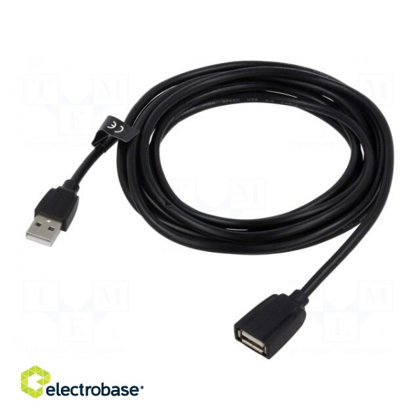 Cable | USB 2.0 | USB A socket,USB A plug | nickel plated | 3m | black