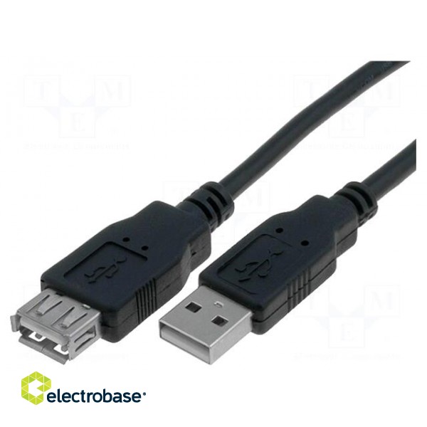 Cable | USB 2.0 | USB A socket,USB A plug | nickel plated | 3m | black