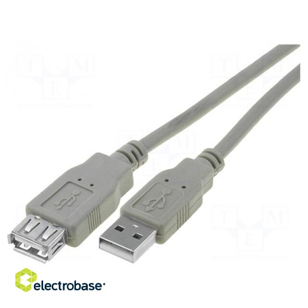 Cable | USB 2.0 | USB A socket,USB A plug | nickel plated | 5m | grey