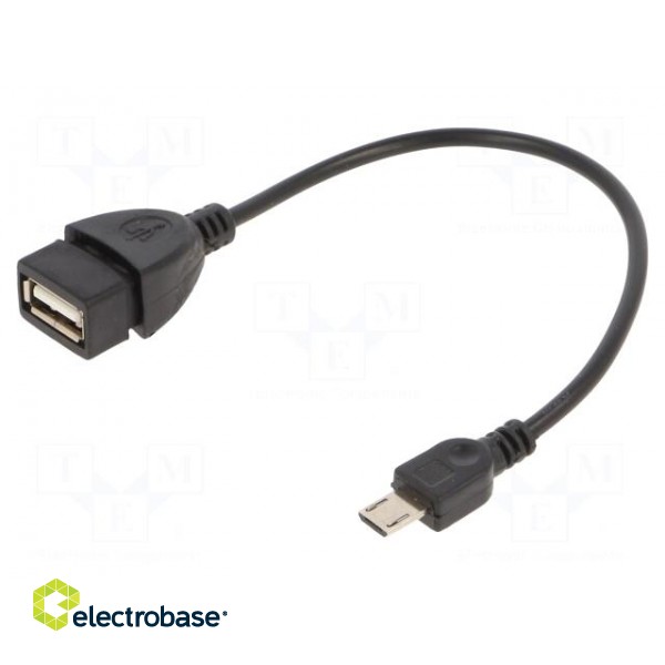 Cable | USB 2.0 | USB A socket,USB B micro plug | 0.15m | black | PVC