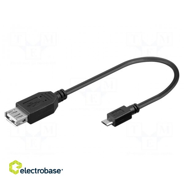 Cable | USB 2.0 | USB A socket,USB B micro plug | 0.2m | black | PVC