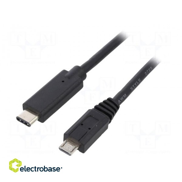 Cable | USB 2.0 | USB B micro plug,USB C plug | 1.2m | black
