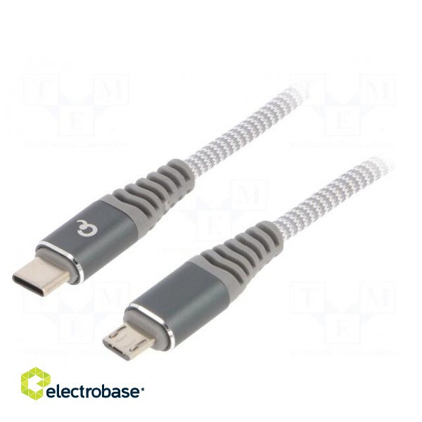 Cable | USB 2.0 | USB B micro plug,USB C plug | 1.5m | white-grey