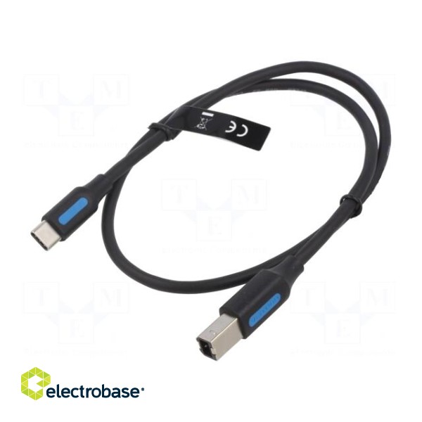 Cable | USB 2.0 | USB B plug,USB C plug | nickel plated | 0.5m | black