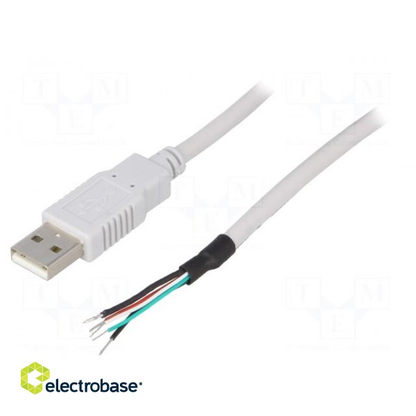 Cable | USB 2.0 | USB A plug,wires | 1.5m | grey | Core: Cu | 24AWG,28AWG