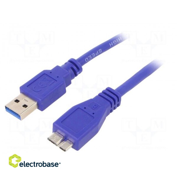 Cable | USB 3.0 | USB A plug,USB B micro plug | 0.5m | blue