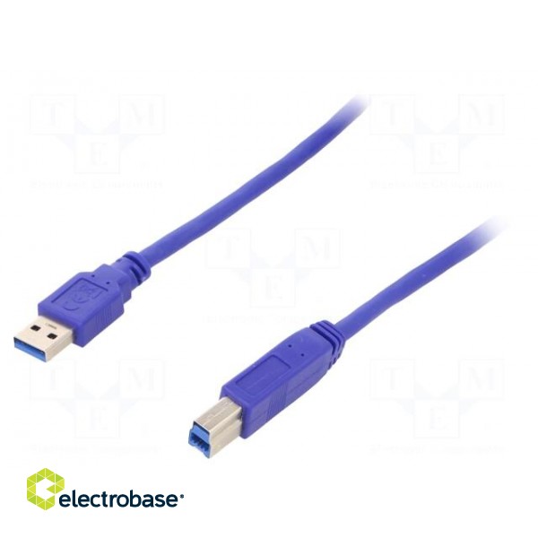 Cable | USB 3.0 | USB A plug,USB B plug | gold-plated | 3m | blue | PVC