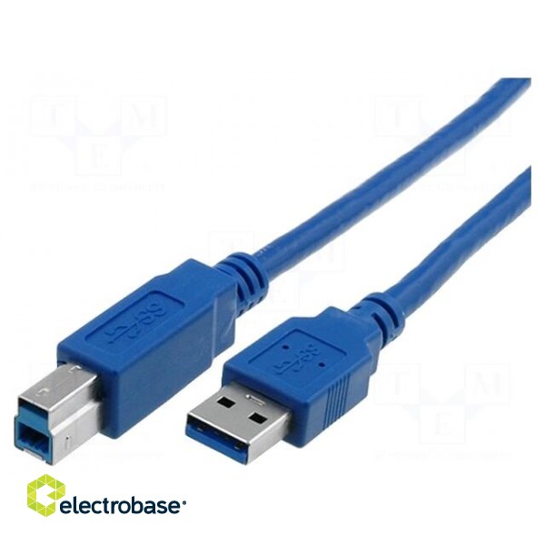 Cable | USB 3.0 | USB A plug,USB B plug | nickel plated | 1.8m | blue