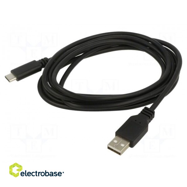 Cable | USB 2.0 | USB A plug,USB C plug | 0.5m | black | Core: Cu | PVC