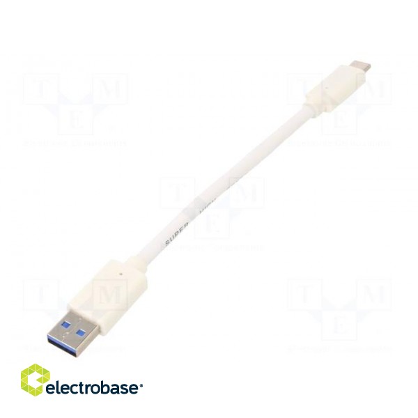Cable | USB 3.0 | USB A plug,USB C plug | gold-plated | 0.1m | white paveikslėlis 1