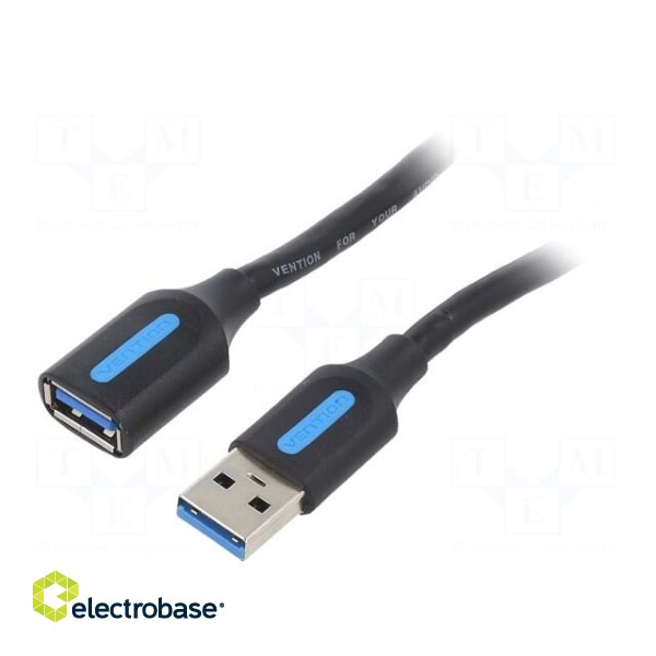 Cable | USB 3.0 | USB A socket,USB A plug | nickel plated | 1m | black