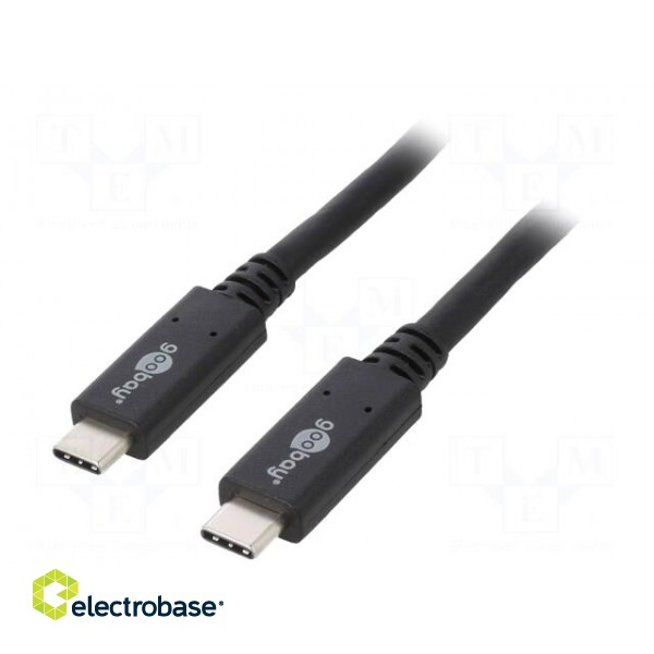 Cable | USB 3.2 | both sides,USB C plug | 0.5m | black | 20Gbps | 100W