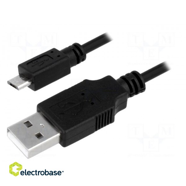 Cable | USB A plug,USB B micro plug | nickel plated | 0.6m | black