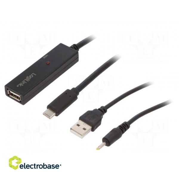 Repeater USB | USB 2.0 | USB A socket,USB C plug | 20m | black