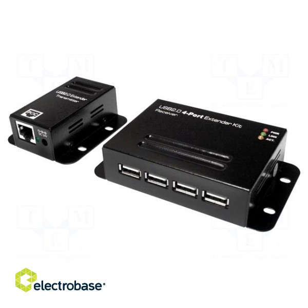 USB extender | USB 2.0 | black | Cat: 5e,6 | 50m