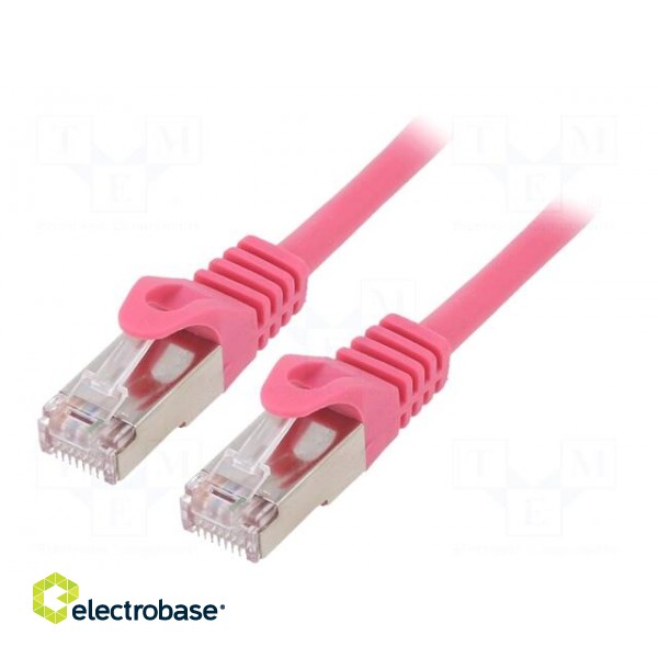 Patch cord | F/UTP | 6 | stranded | CCA | PVC | pink | 1m | RJ45 plug | 26AWG