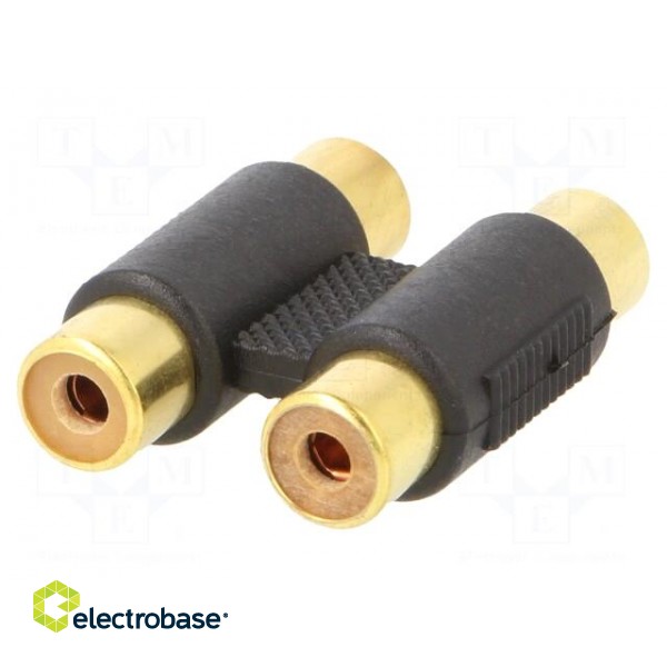 Adapter | RCA socket x2,both sides | Plating: gold-plated | black image 1