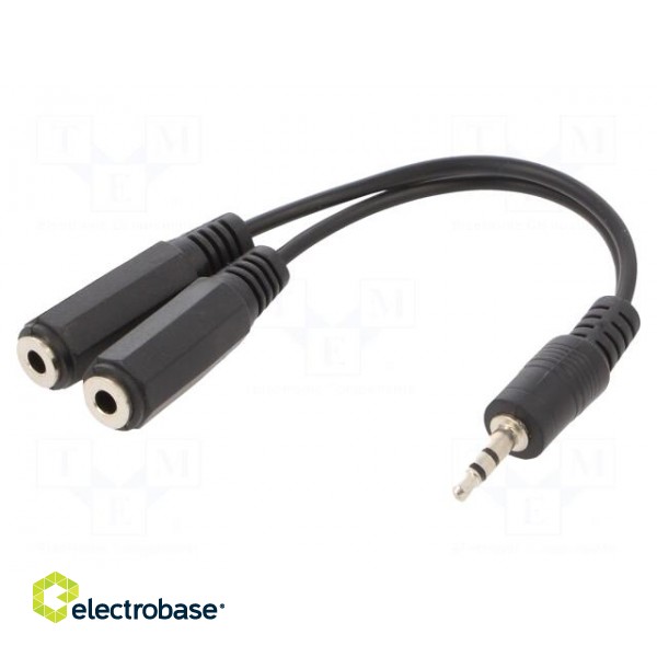 Cable | Jack 3.5mm 3pin plug,Jack 3.5mm socket x2 | 0.1m | black