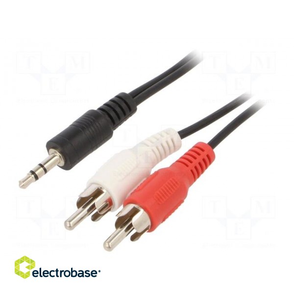 Cable | Jack 3.5mm 3pin plug,RCA plug x2 | 2.5m | black | PVC