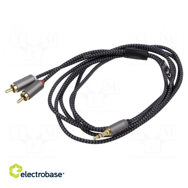 Cable | Jack 3.5mm 3pin plug,RCA plug x2 | 2m | black-gray | PVC