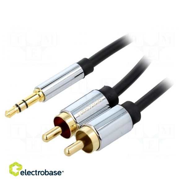 Cable | Jack 3.5mm 3pin plug,RCA plug x2 | 10m | black | PVC