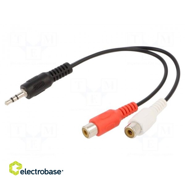 Cable | Jack 3.5mm 3pin plug,RCA socket x2 | 0.2m | black | PVC