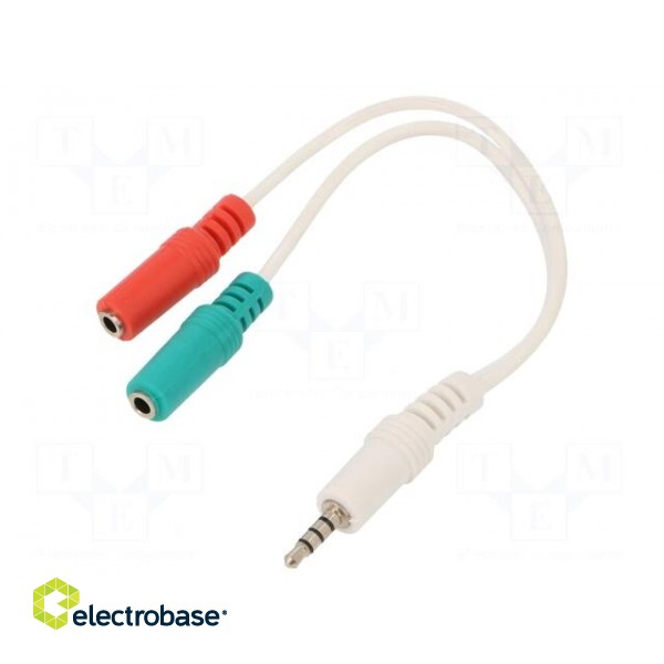 Cable | Jack 3,5mm 4pin plug,Jack 3.5mm socket x2 | 0.2m | white
