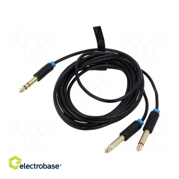 Cable | Jack 6.3mm 2pin plug x2,Jack 6,3mm 3pin plug | 1m | black