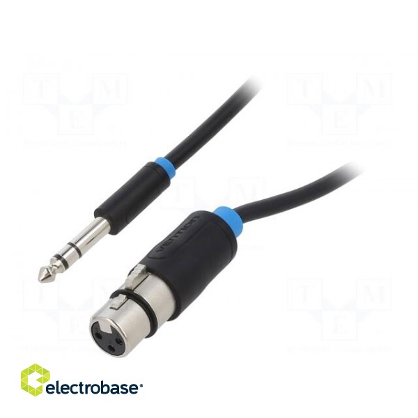 Cable | Jack 6,3mm plug,XLR female 3pin | 5m | black | Øcable: 6mm