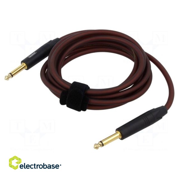 Cable | Jack 6,3mm 2pin plug,both sides | 3m | brown | 0.25mm2