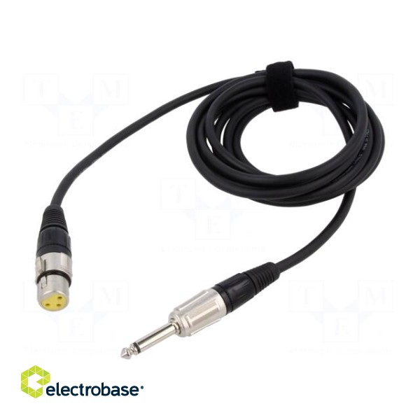 Cable | Jack 6,3mm 2pin plug,XLR female 3pin | 3m | black | 0.25mm2