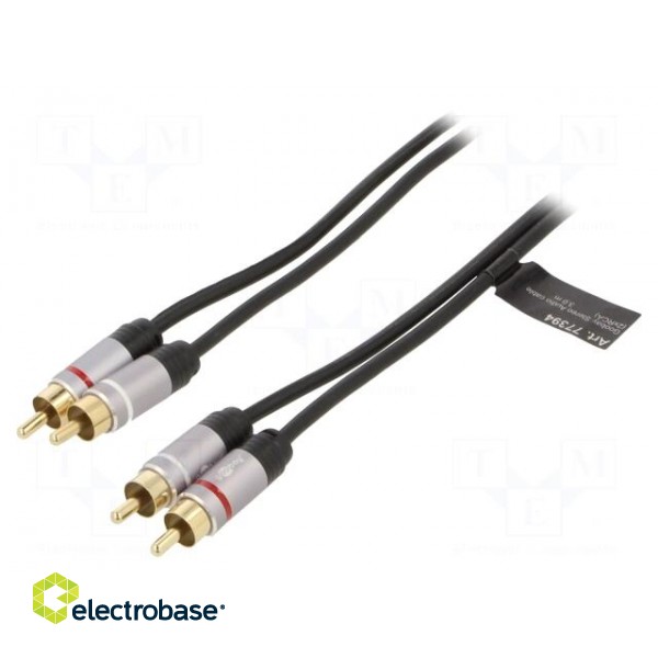 Cable | RCA plug x2,both sides | 5m | Plating: gold-plated | black