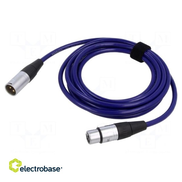 Cable | XLR male 3pin,XLR female 3pin | 3m | blue | 0.25mm2 | Cores: 2