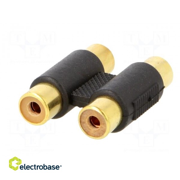 Adapter | RCA socket x2,both sides | Plating: gold-plated | black image 2