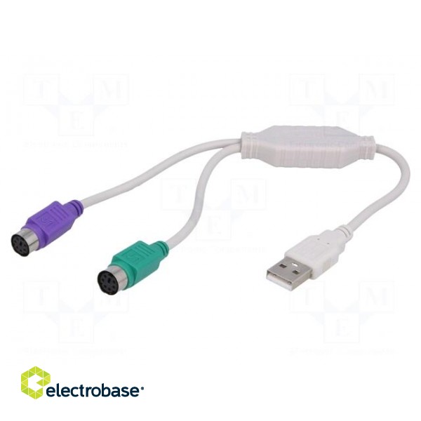 Adapter USB-PS2 | PS/2 socket x2,USB A plug | white